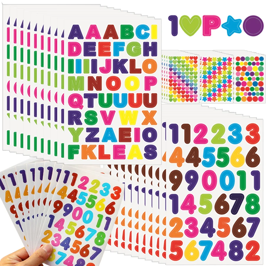 10 Blatt Tagebuch-Graffiti-Aufkleber, Dekoration für Studenten-Notizbücher, Herz-, Zahlen-, Buchstaben- und Punkt-Sticker, Selbstklebende Scrapbook-Alben-Dekorationen