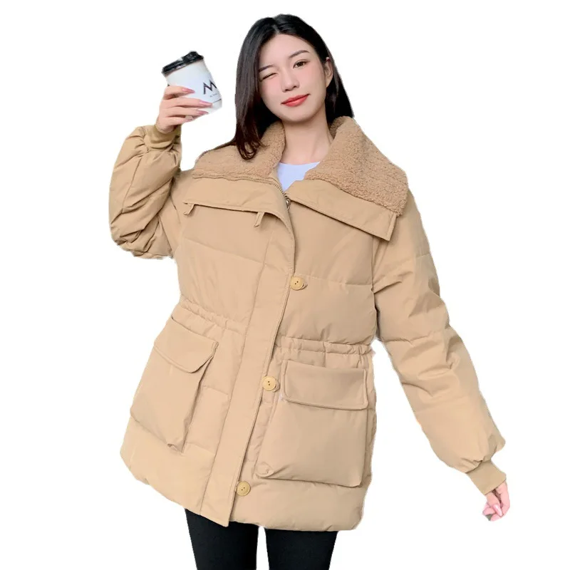 Parkas Women Coats Zipper Jackets Turn Down Collar Thick Warm Y2k Streetwear Elegant Jacket Mid Length Coat Autumn Winter 2025