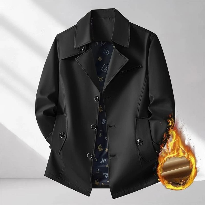 

Autumn Winter Slimming Men's Windbreaker Middle-aged Young Jacket Overweight Plus-size Men's Coat Fleece Business Casual Top