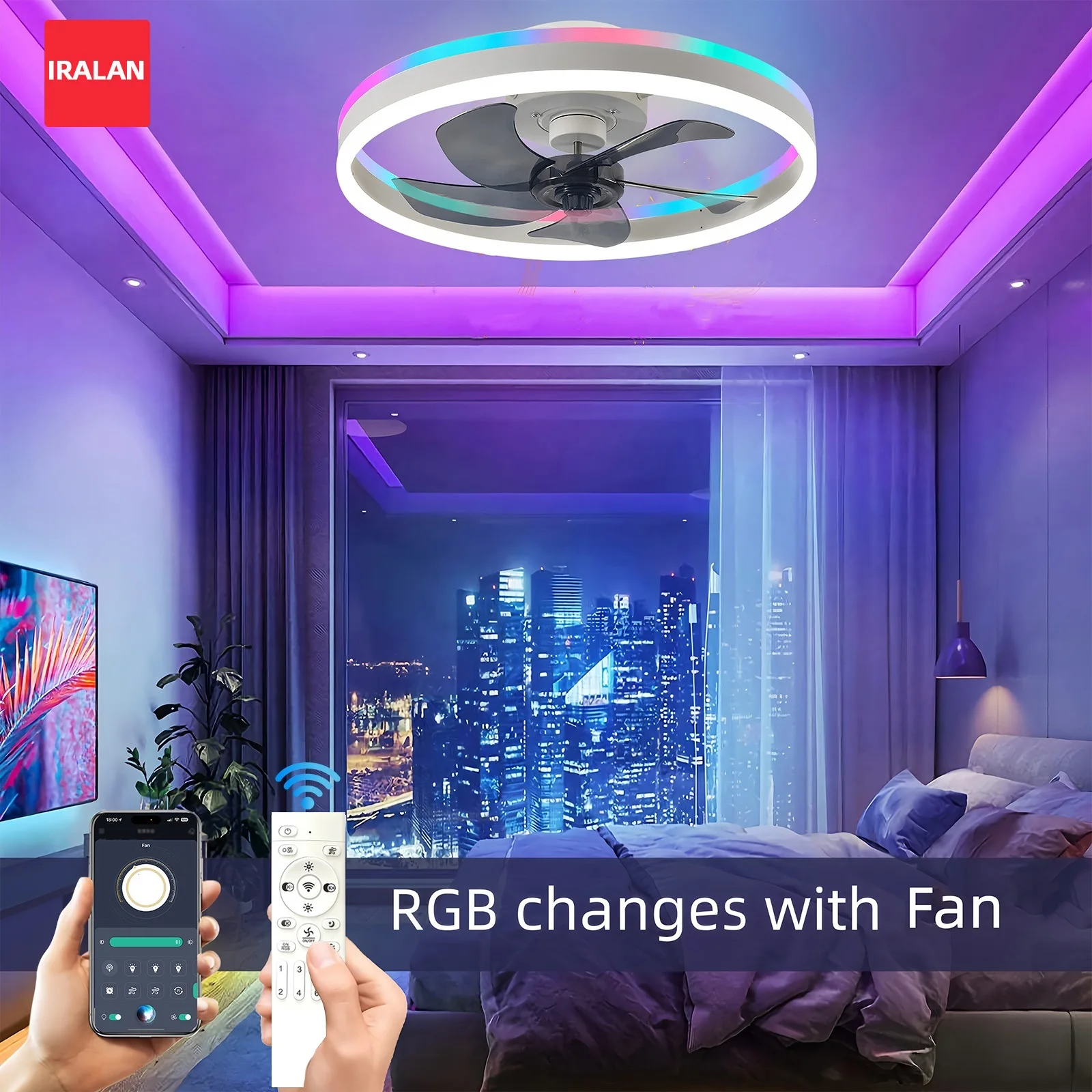 

Ceiling Lamp Fan LED Upgraded RGB Ceiling Light Fixture 50CM Cool Lighting Decorative Lamp Bedroom Atmosphere Electric Fan LED