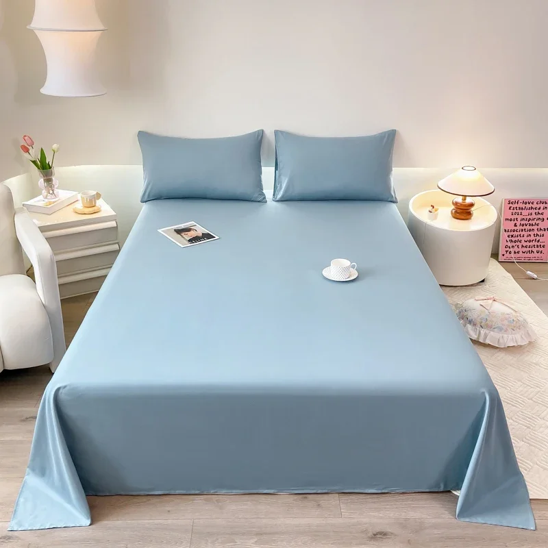 WASART Solid color polyester flat bed sheet set 230x250 summer couple room 2 seater bed linen luxury single double bed king size