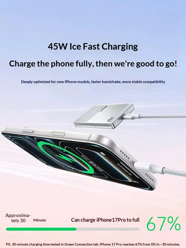 UGREEN 45W small borneol charger is suitable for iPhone16Promax phone 17e new machine fast charging 40W gallium nitride 15pd