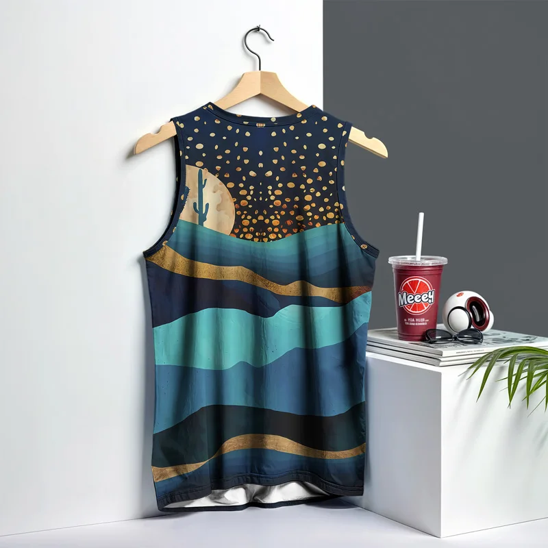 Summer 2025 Hawaii Men Vest Street Fashion Round Neck Sleeveless Printed T Shirt Coconut Tree Design Outdoor Sports Fitness