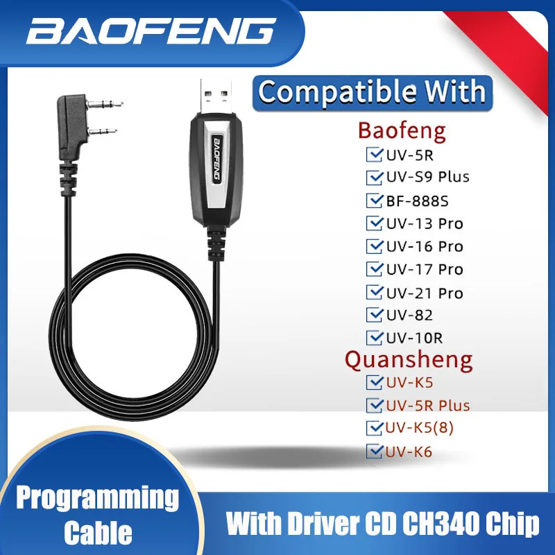 

USB Programming Cable With CD for Baofeng UV-5R 82 888S UV-S9PLUS UV-13 16 17 21 Pro Quansheng UV-K5 5R Plus Walkie Talkie Radio