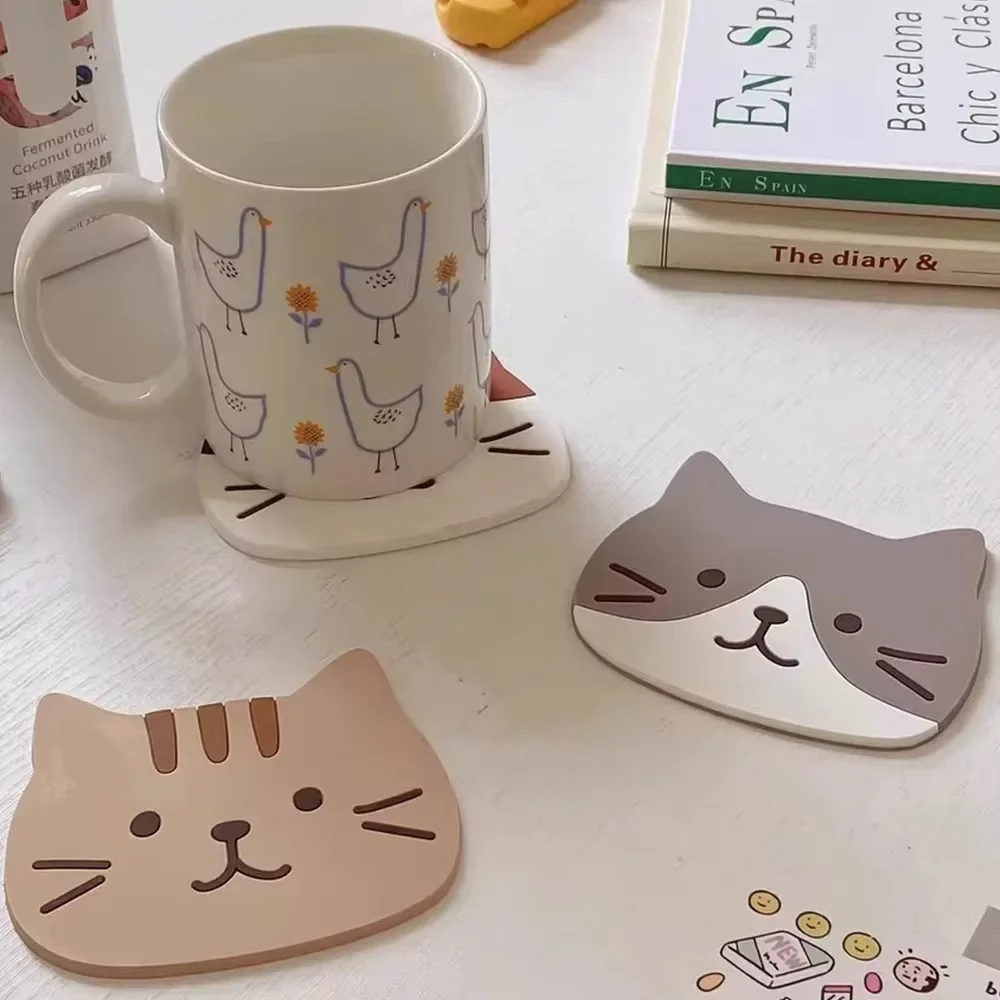 Non-slip Cat Shaped Silicone Cup Mat Holder Coffee Tea Drinks Cartoon Coaster Hot Drink Stand Kitchen Insulated Pad Accessories