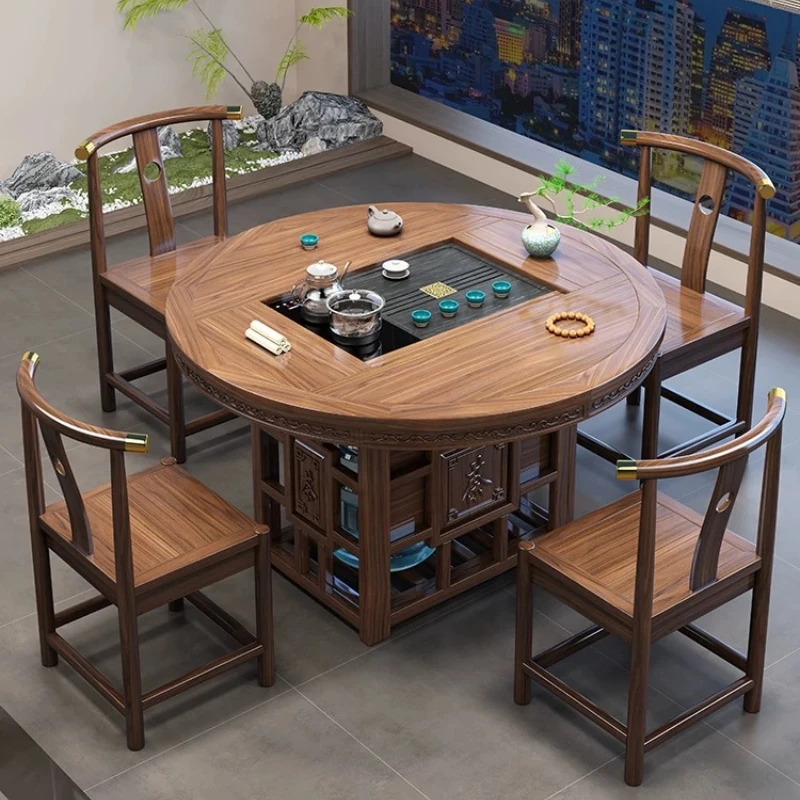 CX round solid wood tea table and chair combination new Chinese office coffee table tea set