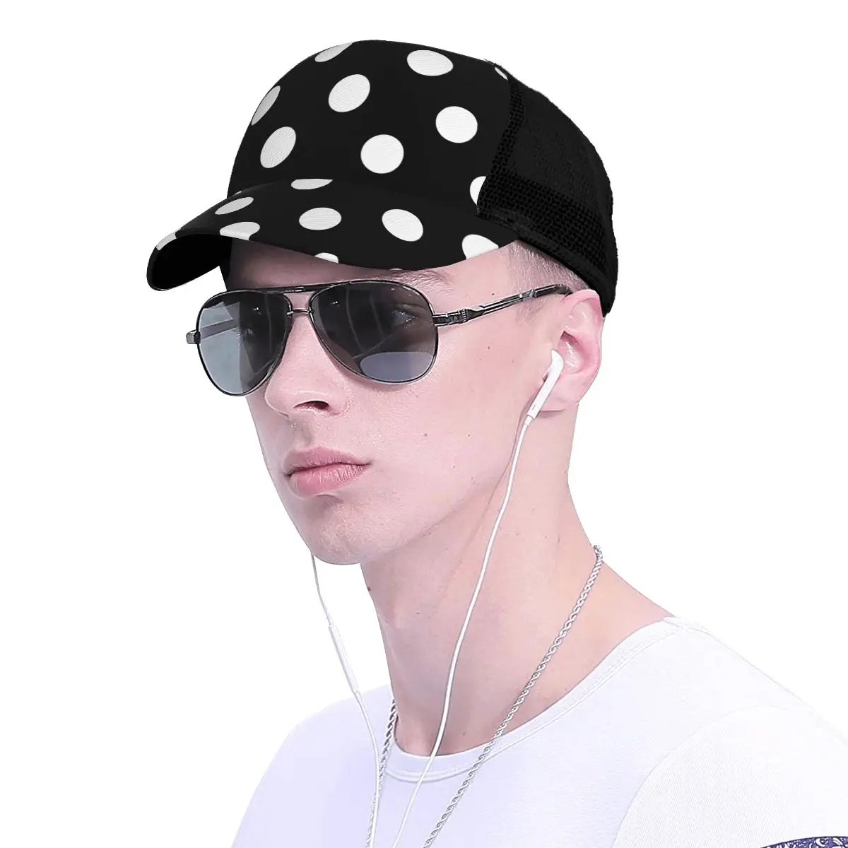 Mesh Baseball Cap Men Women Black White Polka Dot Dad Hat Unisex Hip Hop Hat Outdoor Hat Gorras