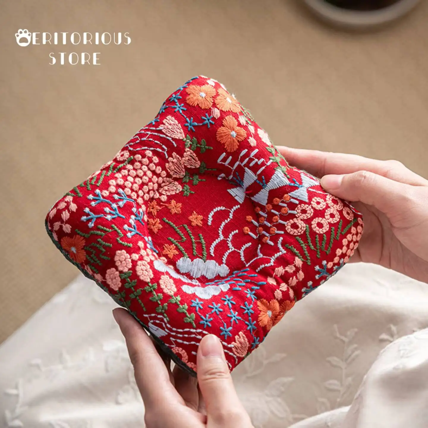 Handmade Embroidered Red Donut Coasters Thickened Pot Mat Teapot Bearing Pot Holder Preserve Heat Anti-Scald Teapot Tea Coaster