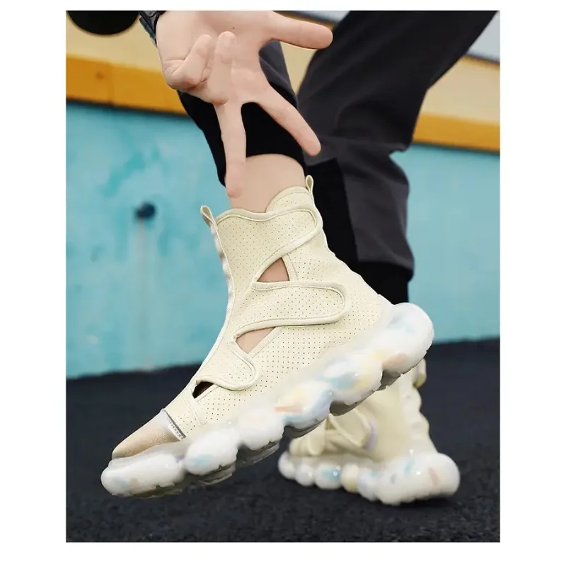 

Summer Sandals Men Breathable Handmade Outdoor Beach Sandals Leather Male Shoes Luxury Design Catwalk Fashion Hiking Slippers