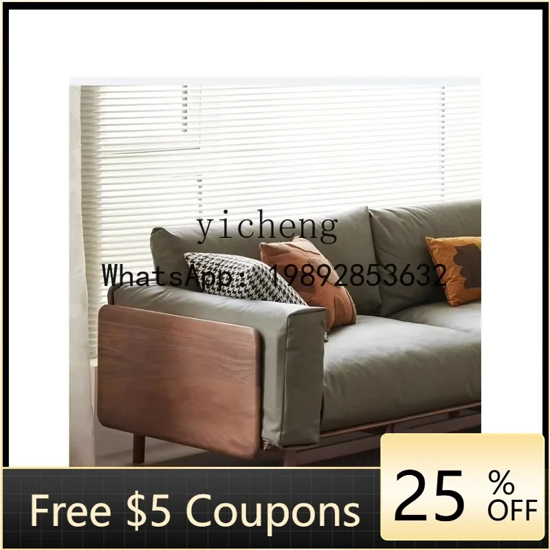 

AB Furniture Solid Wood Sofa Black Walnut Small Apartment Leather Art Fabric Sofa