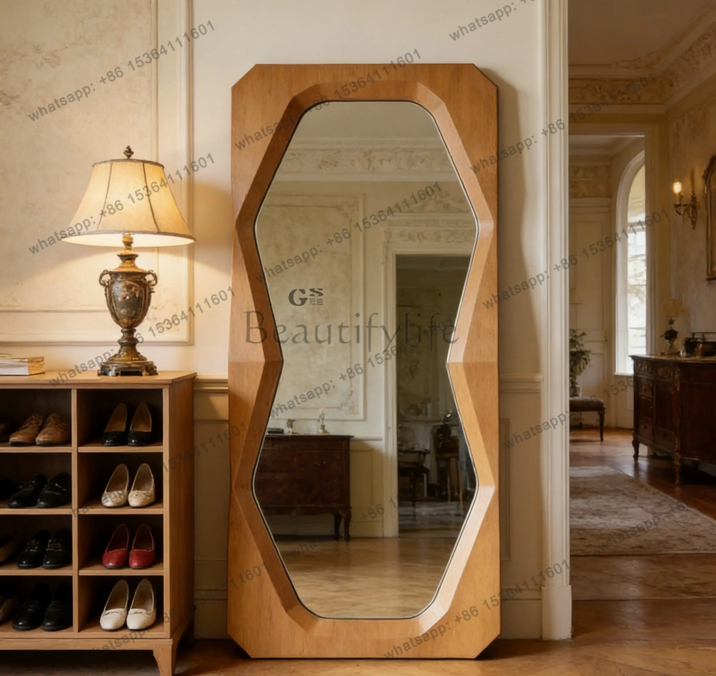 YJ French retro floor mirror, cloakroom fitting mirror, living room wall-hung dressing mirror