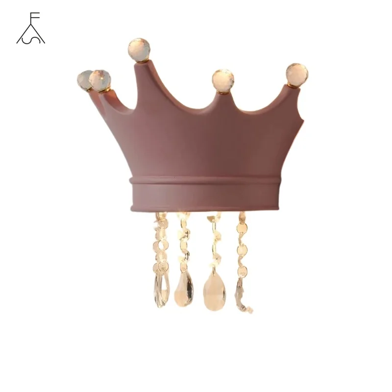 

Girl Bedside Lamps Crystal Pendant Crown Wall Lamp Modern Luxury Children's Bedroom Princess Room Decor Night Lights Wall Light