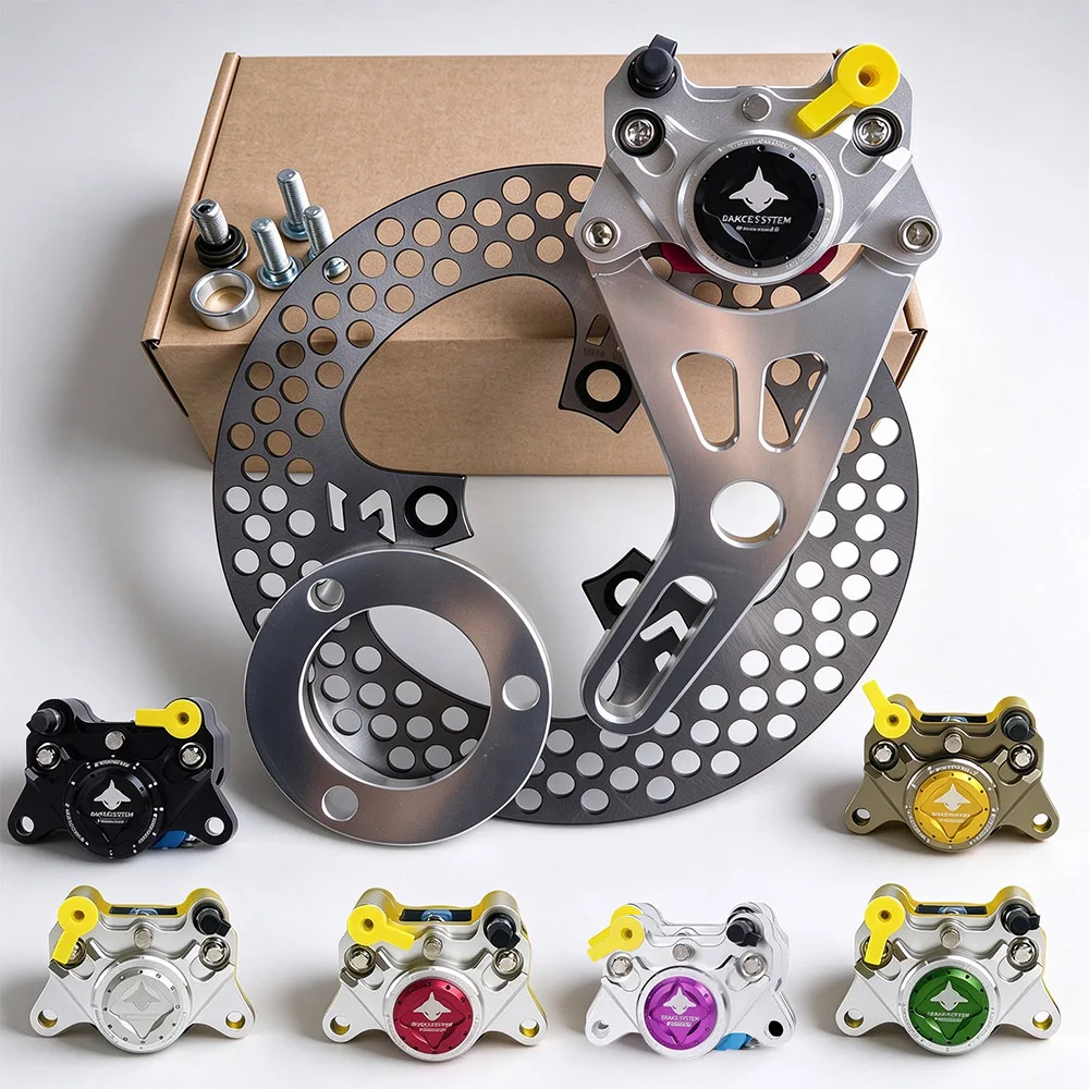84mm 2-Piston Rear Brake Caliper Kit 220x70mm CNC Drilled Disc Rotor For Motorcycle Scooter Ducati Aprilia Suzuki Kawasaki Honda