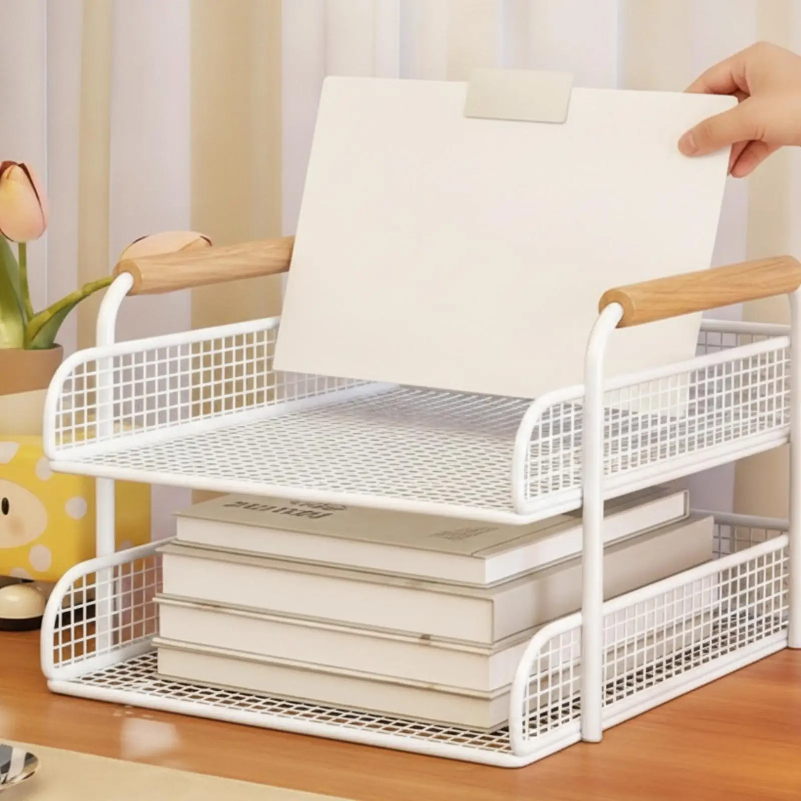 Two-Tier Desktop Storage Rack Lightweight Two-Shelf Desk Storage Basket Sturdy