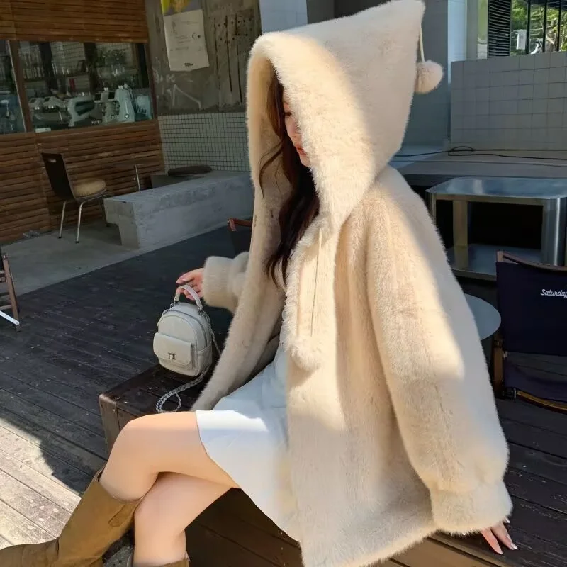 Women's Coat 2026 Winter New Style Lazy Style Solid Color fur Coat Women's Imitation Mink Hooded Gold Mink fur Coat Commuting