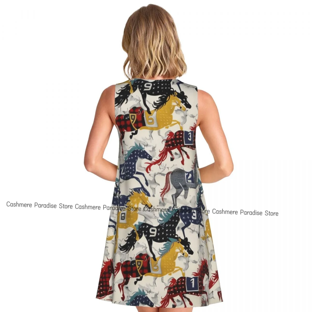 فستان نسائي ملون مع فساتين تي شيرت صيفية كاجوال لتغطية الشاطئ فستان بدون أكمام