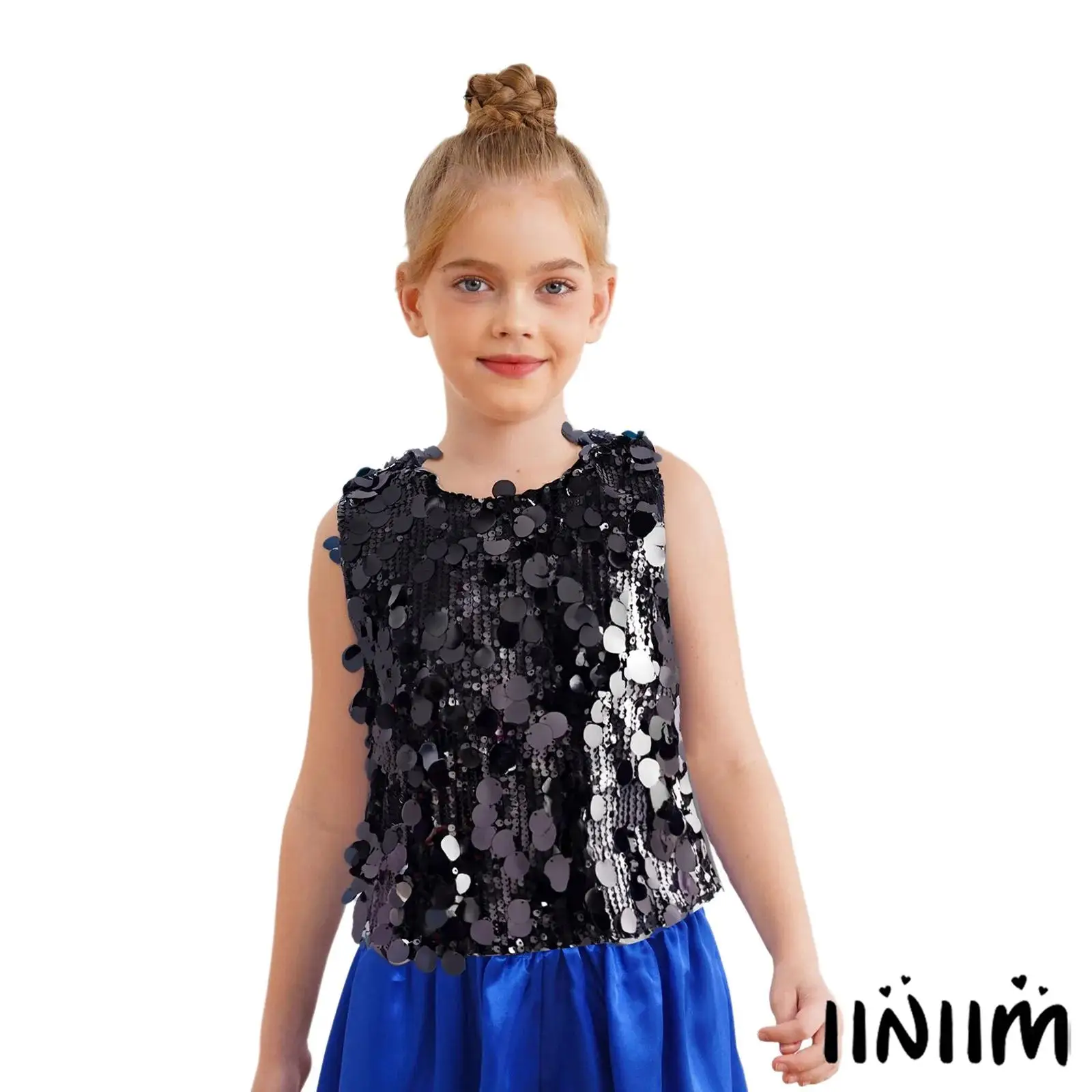 

Kids Girls Sparkling Sequins Stylish Tank Top Sleeveless Jazz Dance Vest for Birthday Party Dance Stage Performance