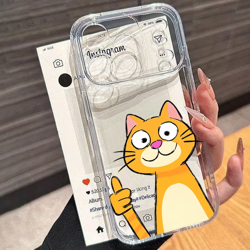 Cute Funny Orange Cat Clear Phone Case For Samsung Galaxy S26 Plus S25FE S24 Ultra S23 A57 A37 A06 A16 A36 A55 A15 S22 S21 Cover