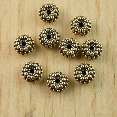 

40Pcs 7.1x4.1mm dark gold-tone crafted studded spacer beads h1292