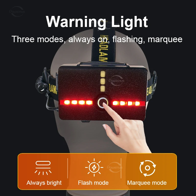 Powerful XHP360 LED Headlamp Motion Sensor Headlight USB Rechargeable Head Flashlight With Warning Light Fishing Camping Lamp