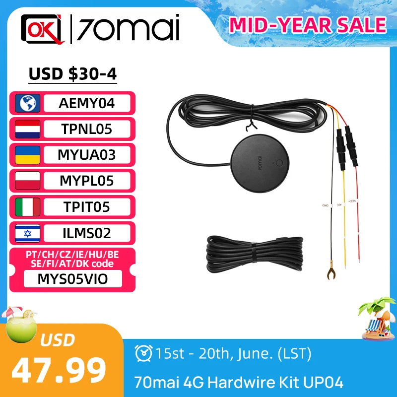 70mai 4G Hardwire Kit UP04 for X200 A810 Dash Cam
