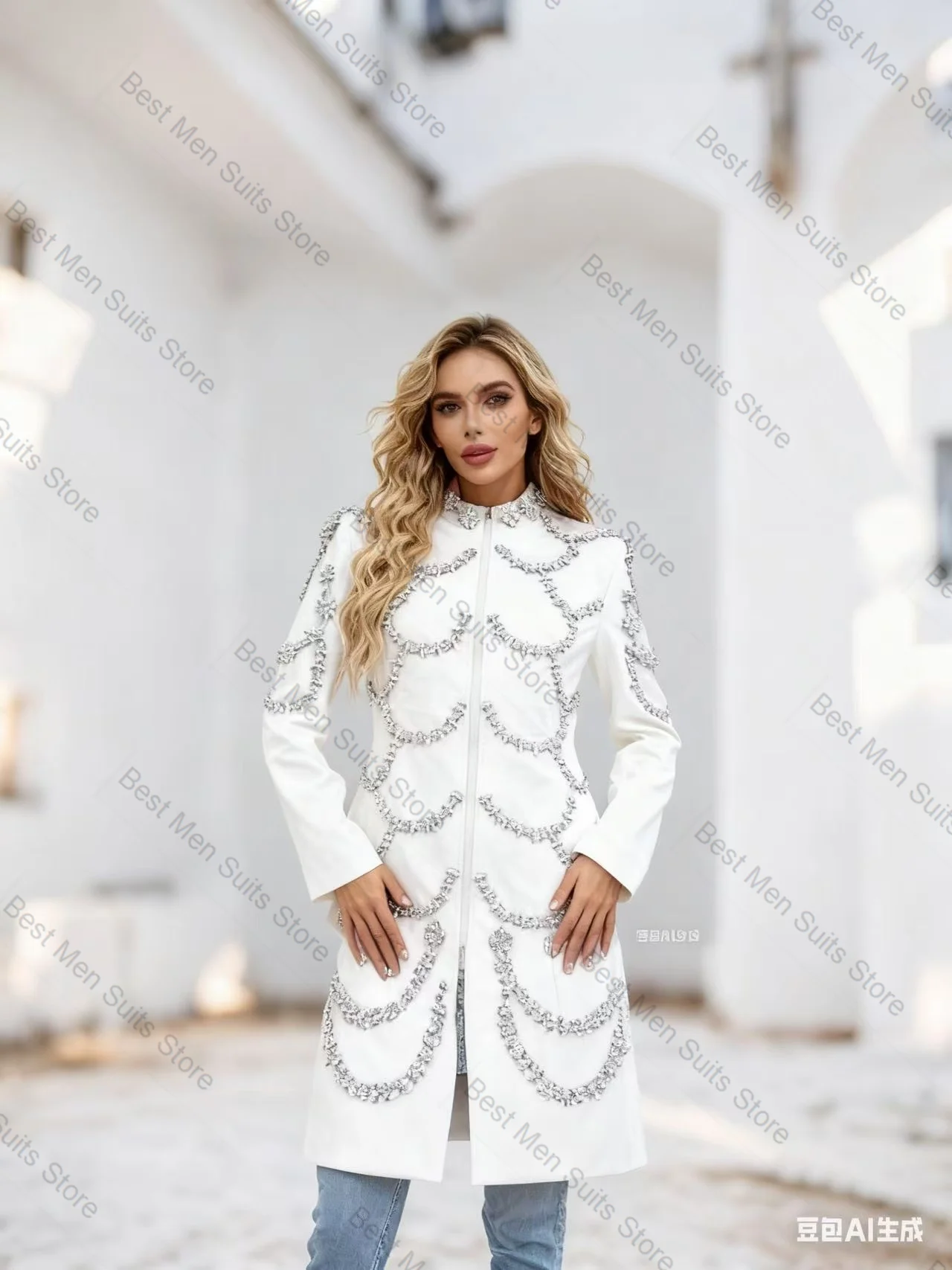 Abito da donna 1 pezzo giacca lunga abito da ballo cristalli di lusso giacca da ufficio formale autunnale cappotto in cotone personalizzato per ospiti di nozze