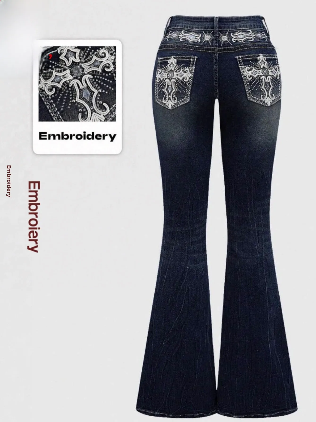 

Джинсы женские с вышивкой, облегающие, расклешенные, из эластичного хлопкового денима, с декоративной вышивкой, удлиняющие ноги