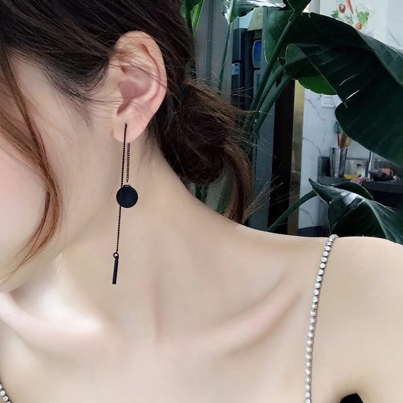 Korean Round Black Ball Long Chain Dangle Earrings for Women Long Tassel Metal Pendientes Earrings Jewelry Gift Fashion Brincos