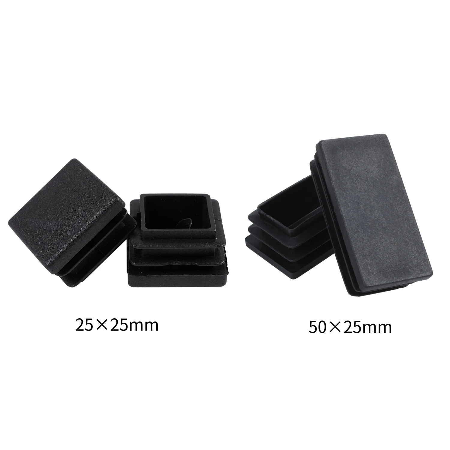AC88-50 قطعة من البلاستيك الأسود المربع طمس نهاية قبعات أنبوب إدراج ، 20 قطعة 25 مم × 25 مم و 30 قطعة 25 × 50 مم
