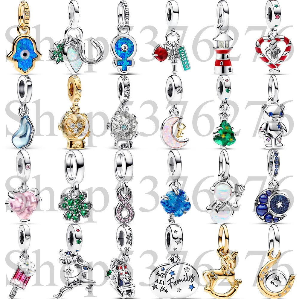 

925 Sterling Silver Bead Opalescent Blue Hamsa Hand Powerful Dangle Charm Fit Fashion Women Bracelet Bangle Gift DIY Jewelry