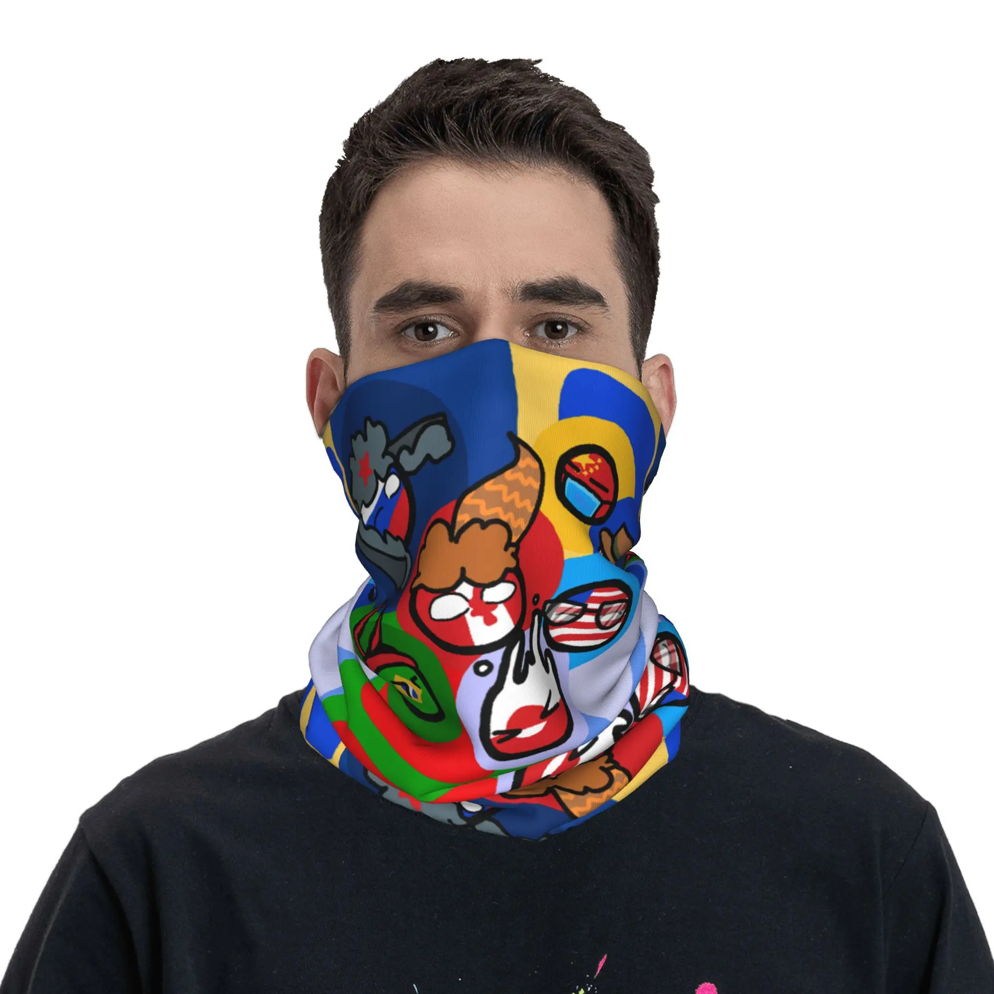 Benutzerdefinierte Countryball Cartoon Länder Erde Halsmanschette Damen Herren UV Gesichtsschutz Winter Bandana Schal zum Wandern