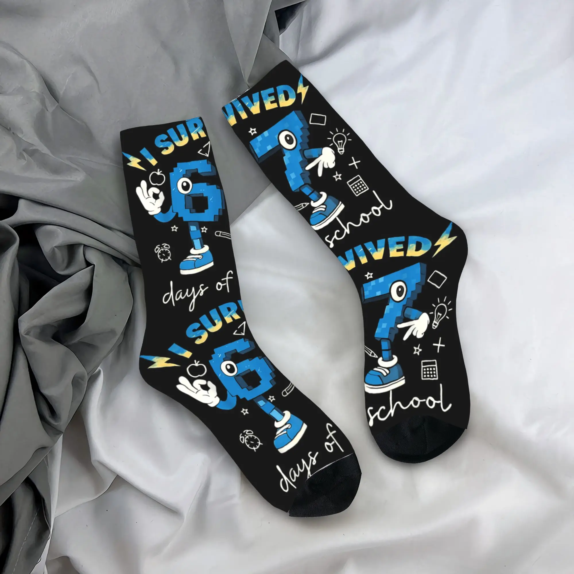 Men Socks I Survived 67 Days of School Funny Six Seven Brainrot Gifts  Stockings Winter Modern Socks Skateboard Non-Slip Socks