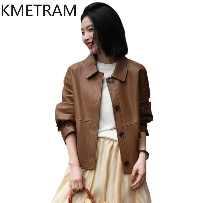

KMETRAM Genuine Sheepskin Leather Jacket Woman Casual Loose Short Coat Real Leather Jackets 2026 Autumn Woman Clothing jaqueta