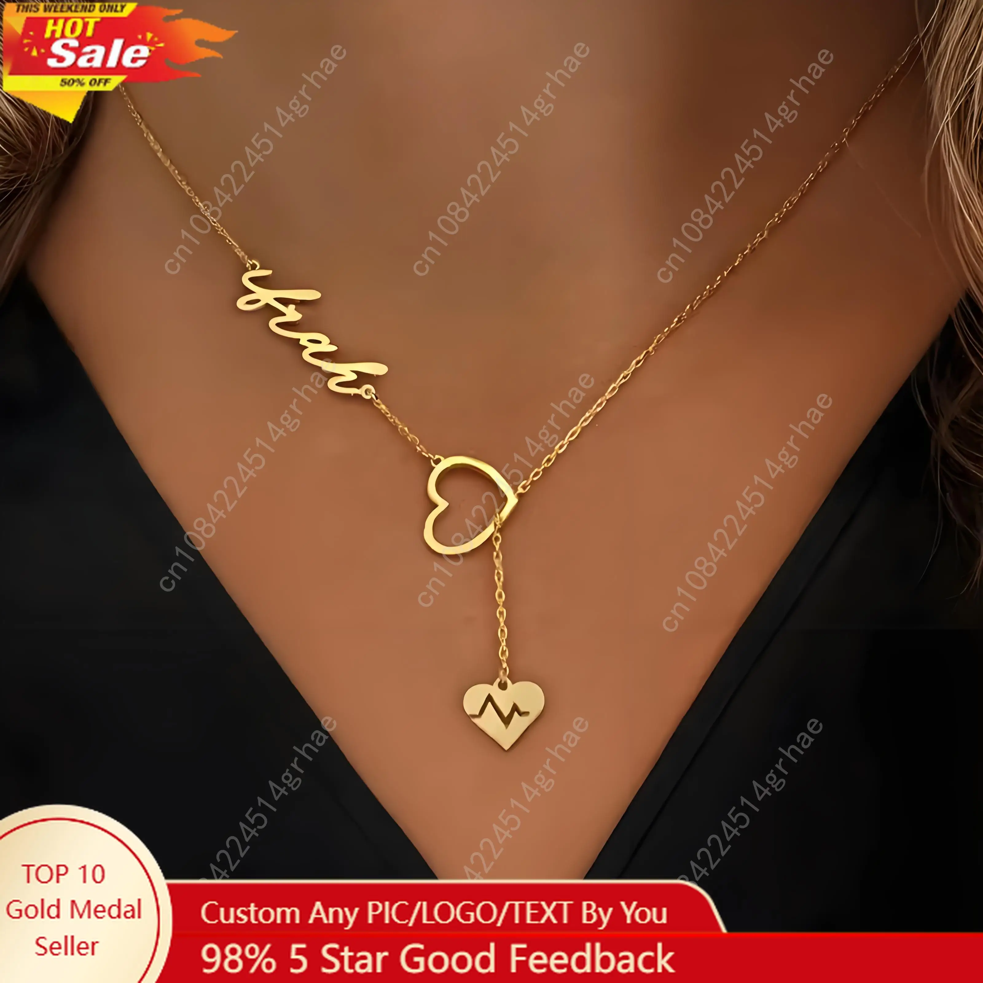

Personalized Couple Heartbeat Name Necklace, Y - Shaped Chain Custom Jewelry, Ideal Valentine's Day Gift