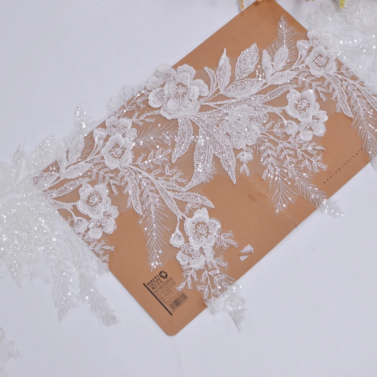 38CM Wide Ivory Beaded Lace Trim Sewing on Embroidery Wedding Lace Trimming 1 Yard