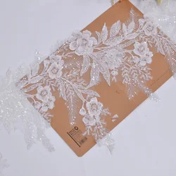 38CM Wide Ivory Beaded Lace Trim Sewing on Embroidery Wedding Lace Trimming 1 Yard
