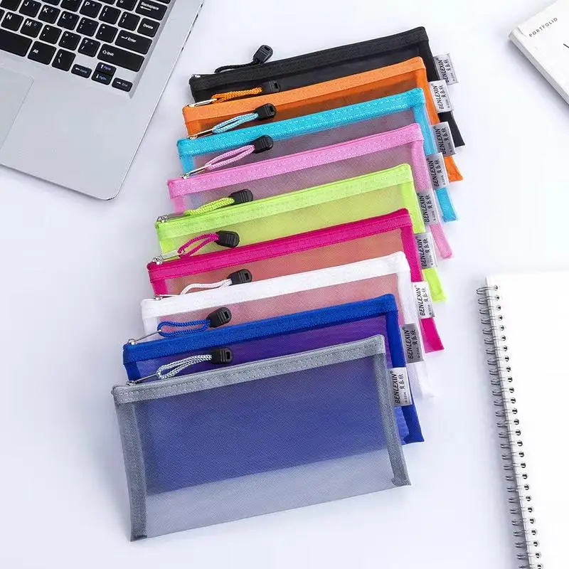 Mesh Pencil Pouches With Transparent Design And Durable Zipper Perfect For School Exams Office Daily Storage