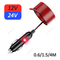 12/24V Auto 15A Male Car Cigarette Lighter Socket Plug Connector Adapter Safe with LED Indicator Light,0.6/1.5/4M Cable Long