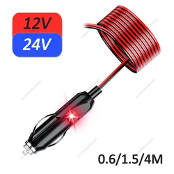 12/24V Auto 15A Male Car Cigarette Lighter Socket Plug Connector Adapter Safe with LED Indicator Light,0.6/1.5/4M Cable Long