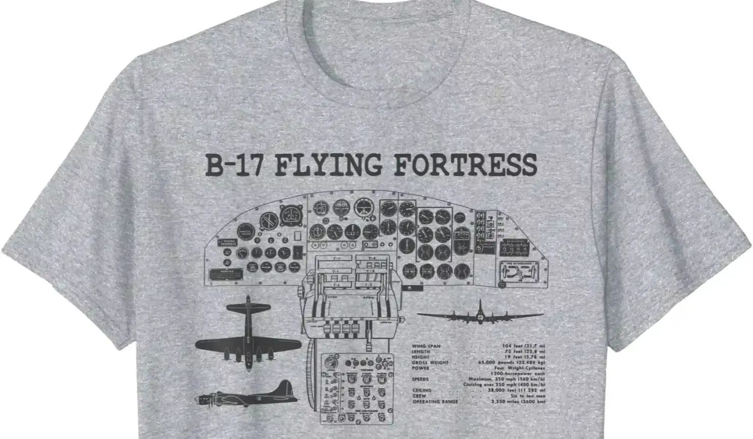 Retro B-17 Flying Fortress Bomber Spec Instrument Panel T-Shirt 100% Cotton O-Neck Short Sleeve Summer Casual Mens T-shirt
