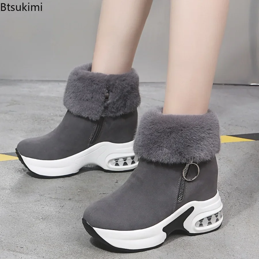 Botas de nieve informales con plataforma y suela gruesa para mujer, botines con cremallera, invierno, 2024