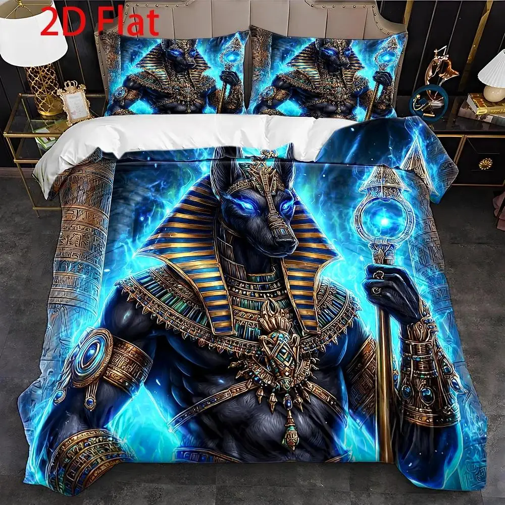 3Pcs Duvet Cover Set, 1Pc Duvet Cover and 2Pcs Pillowcases (Filling Not Included) 2D Flat Printing, Egyptian Beast Theme, Ancient