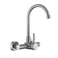 Wall-Mounted Kitchen Hot and Cold Double Faucet 304 Stainless Steel Kitchen Laundry Tub Sink Faucet