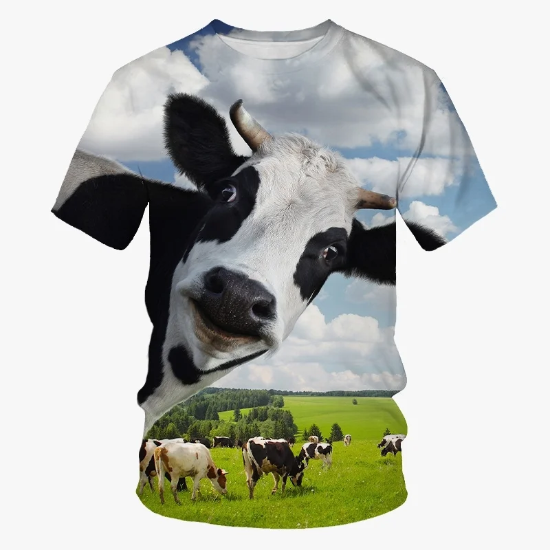 Popular Funny Cow T-Shirts For Men Casual 3D Print Tees Summer Fashion Personality Round Neck Short Sleeve Tops T-shirt Clothing