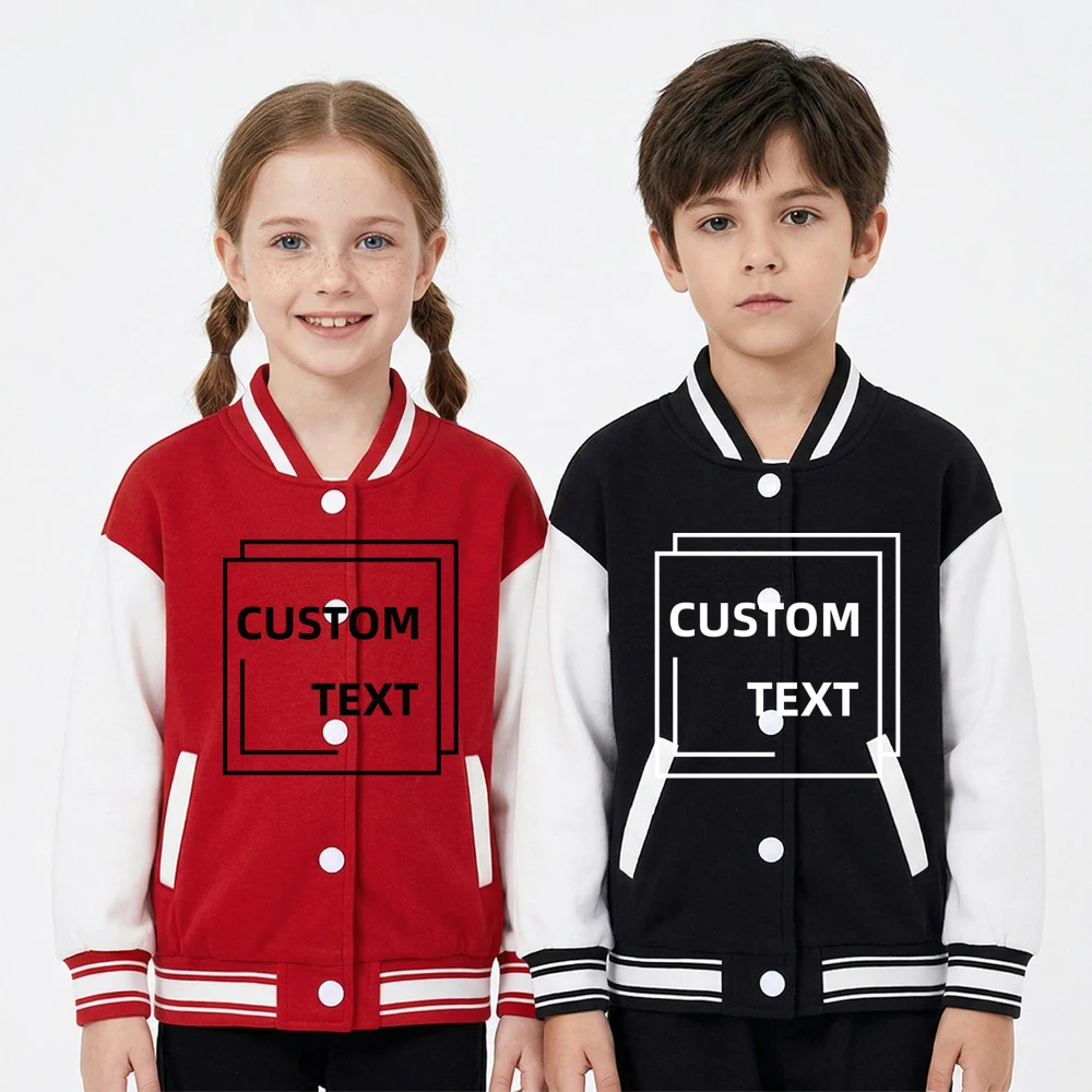 

Custom Text Baseball Jacket Boy Girl Loose Sport Coat Children Blank Print Your Own Design Personalized Logo Name Photo
