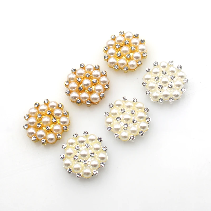 10Pcs 21mm Metal Rhinestone Pearl Flat Buttons DIY Wedding Clothing Hair Accessories Flower Center Ornament Accessories