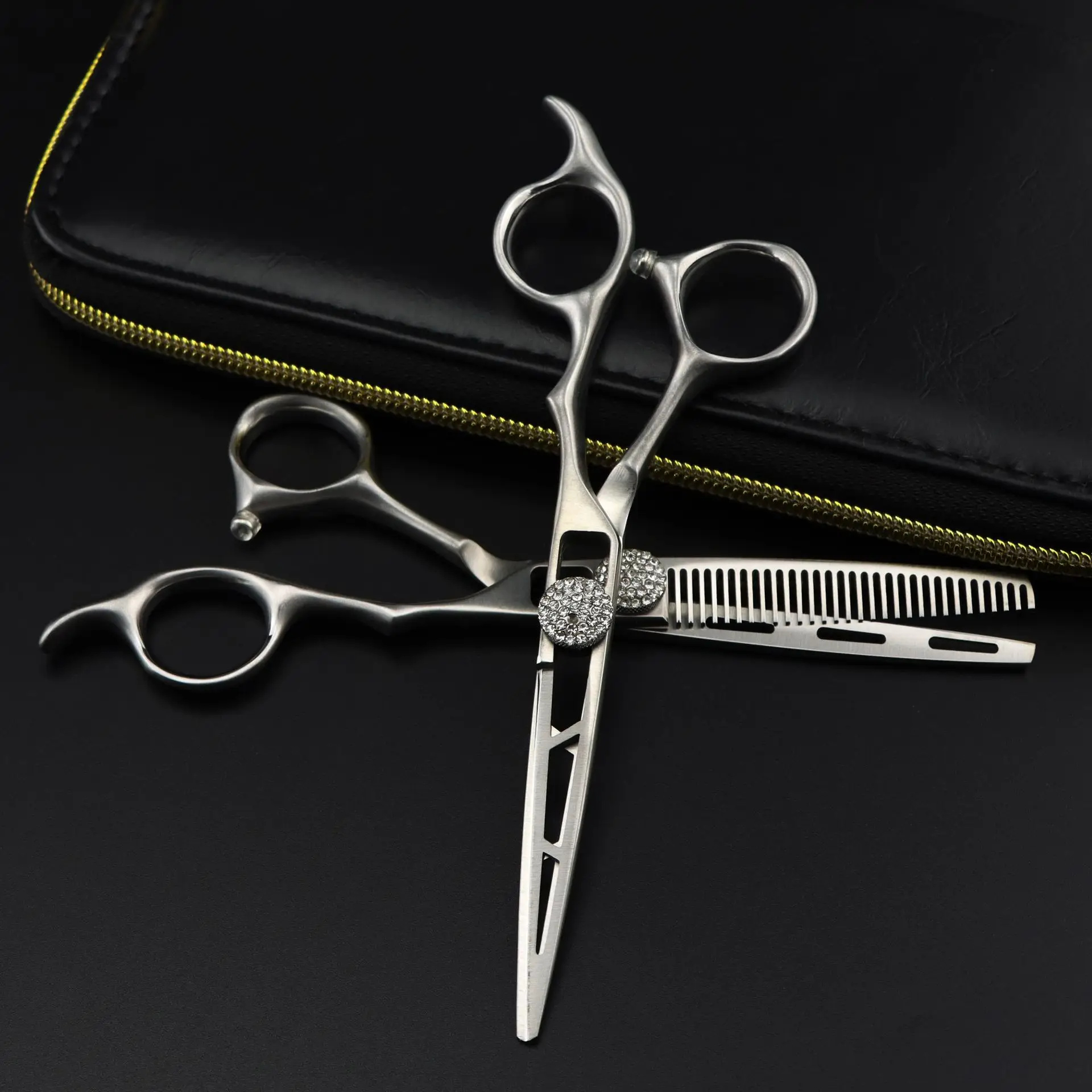 6.0-inch matte full-diamond hollow blade hair scissors, hair shears, flat scissors, fringe scissors, tooth scissors