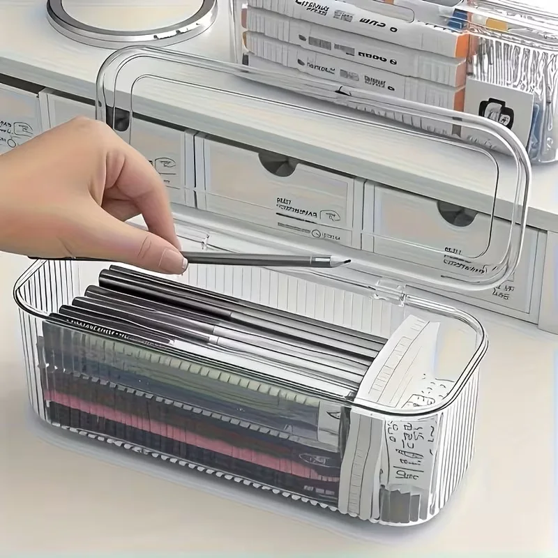 1 Large Box with 12pcs Small Square Transparent Plastic Nail Storage Containers with Lids Dustproof Striped for Nail Stickers view 4