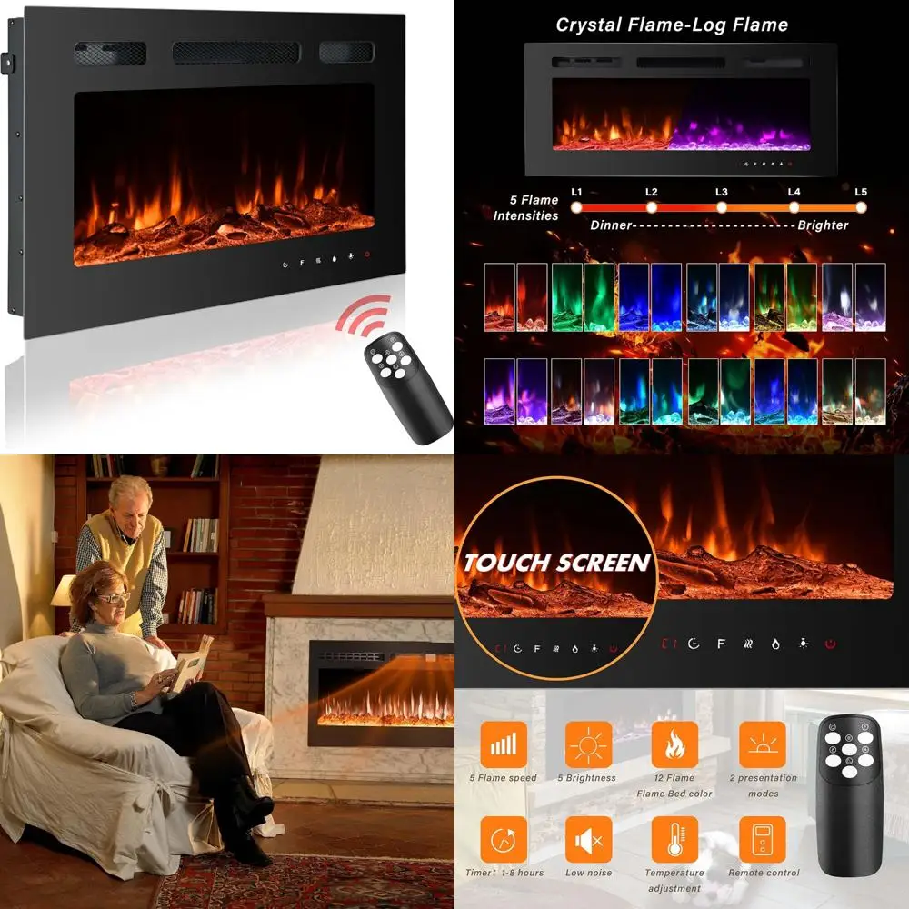

30 Wall-Mounted Electric Fireplace, 12 Color Flames, Remote & Timer Features