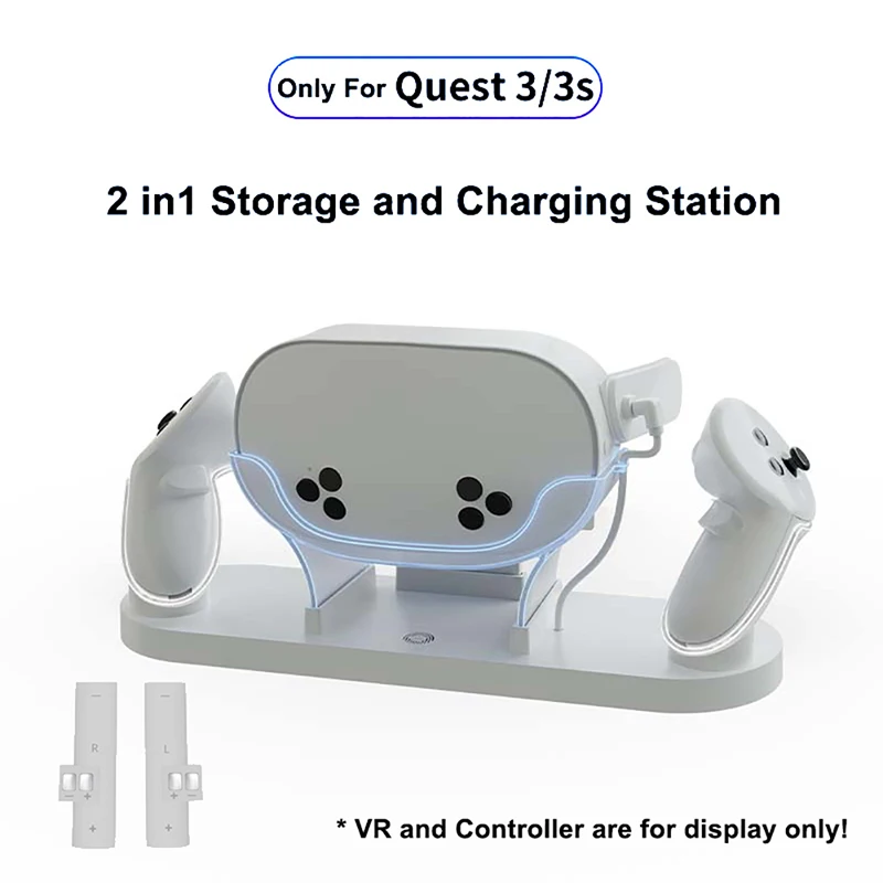 Charging Dock for Meta Quest 3/3S VR Controller and Headest Fast Charging Dock with 300mAh*2 Rechargeable Batterries